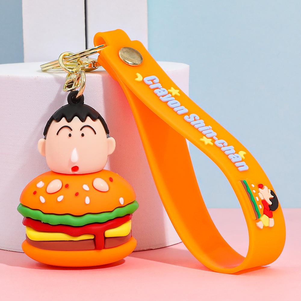 Anime Crayon Shin-Chan Cartoon Hamburg Keychain Shin Chan Ade, Shiro Durable Backpack Car Keys Chain Bag Decoration Gifts