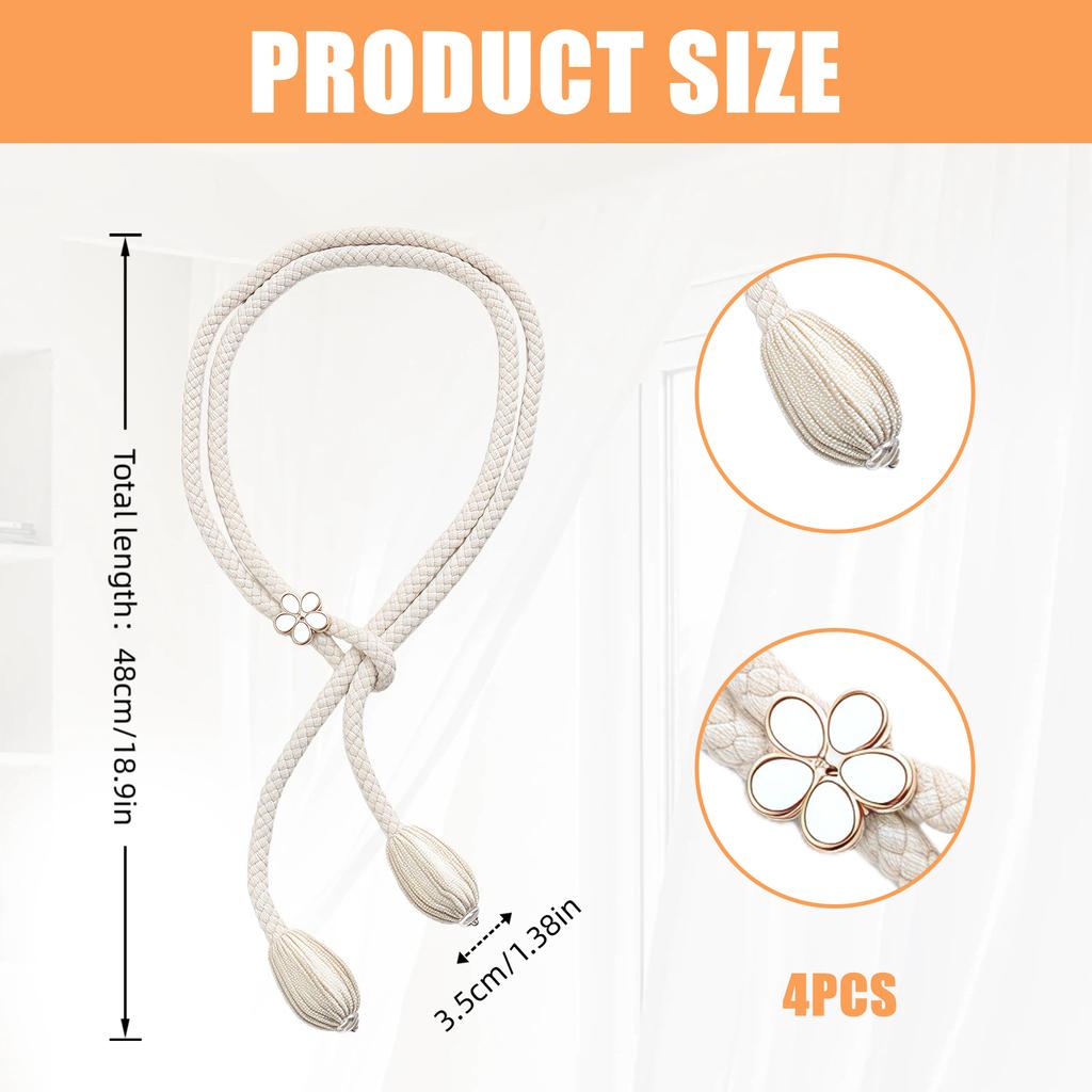 4Pcs Curtain Tieback Flower Window Curtain Bind Holdback Buckles Rope Drapery Holders Decorative Curtain Holdbacks