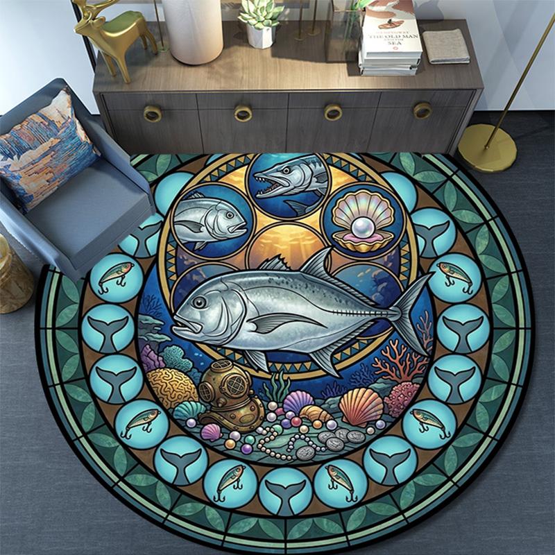 Marine Life Glass Round Area Rug Under Office Chairs Bedroom Living Room Home Decor