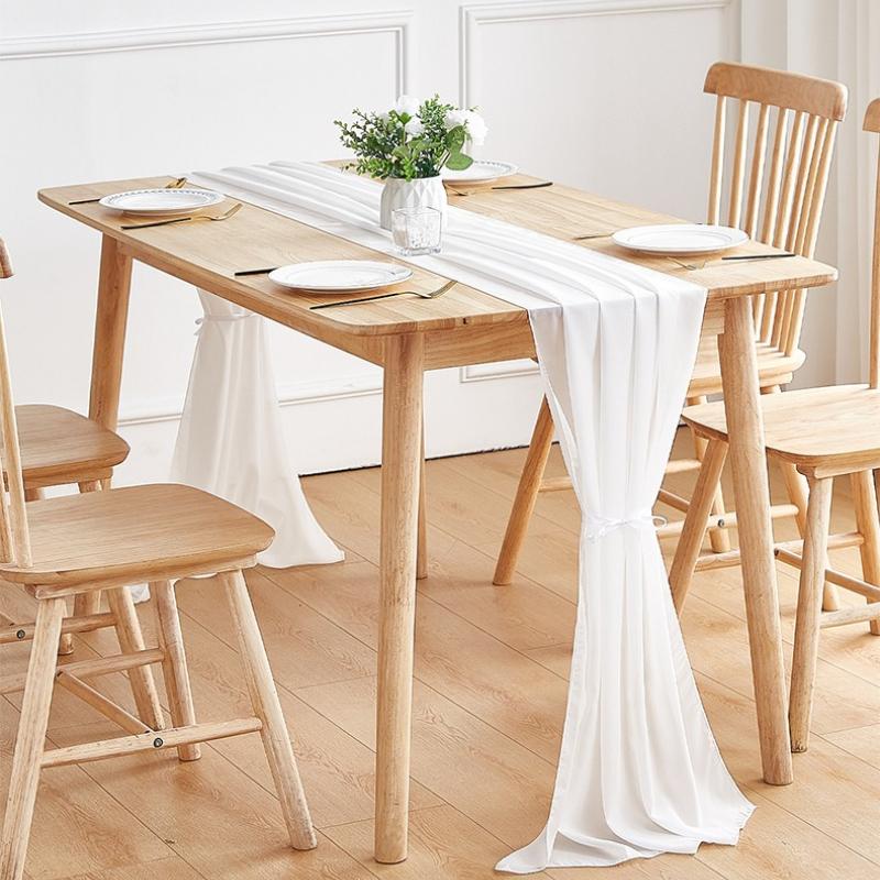 Chiffon Tischläufer 70 x 300cm, Weiche durchsichtige Tischfahne für Hochzeitsfeier Bankett, Elegante einfarbige Tischdekoration