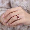 Heart Cut Red CZ Three-Stone Adjustable Ring – 925 Sterling Silver