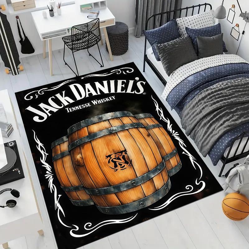 Jack Daniel's Wooden Barrel Print Area Rug Soft Flannel Floor Mat Vintage Bar Decor Carpet For Living Room