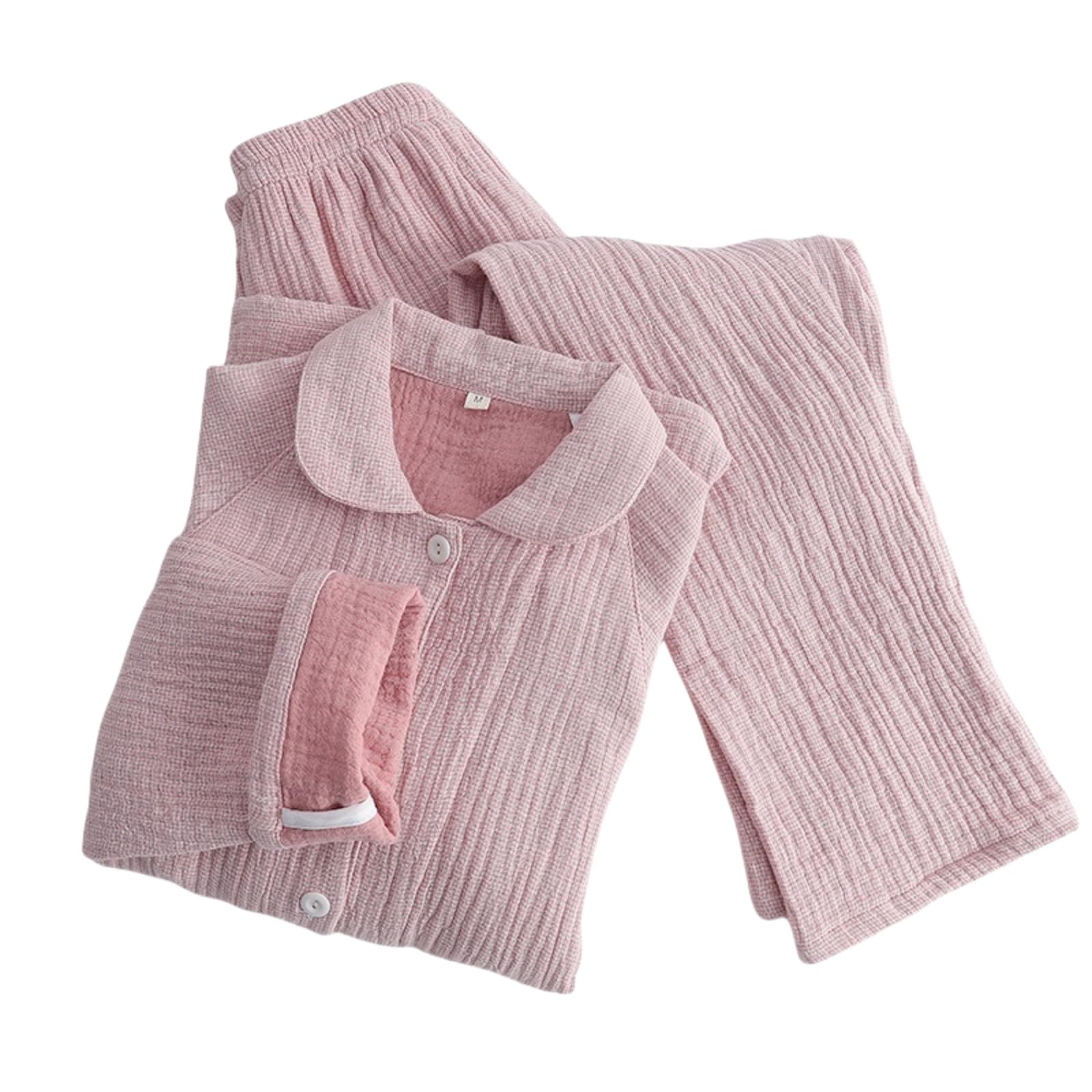 

GDenFrog Long Sleeve Quadruple and Gentle on the Open Sizes XL Women s Pajamas, 100% Cotton, Gauze, Warm, Breathable, Skin, Front, Winter, Spring, розовый