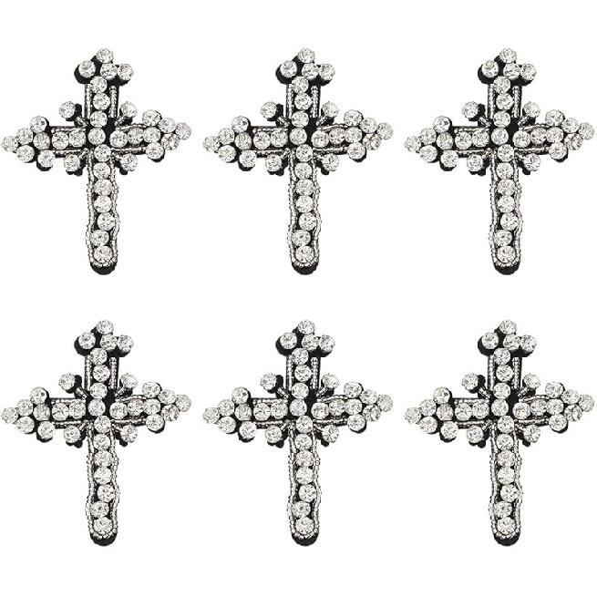 6 Stück Kristall Kreuz Aufnäher 80mm Strass Kreuz Aufnäher zum Aufnähen Kreuz Applikation Weißes Kreuz Kristall Aufnäher für Kleidung Taschen Hüte Schuhe Dekorationen