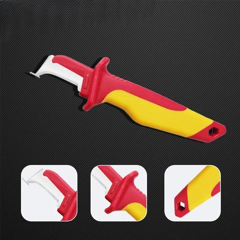 Electrician Knife Insulated Cable Stripping Snips Straight Curved Hook Fixed Blade Wire Stripper Peeling Hand Tool