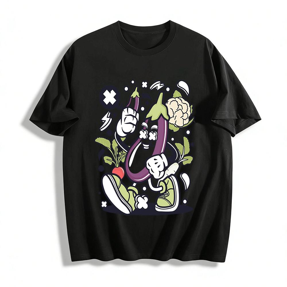 

Funny Eggplant & Veggie Buddies Graphic Casual T-Shirt Pure cotton T-shirt XXS