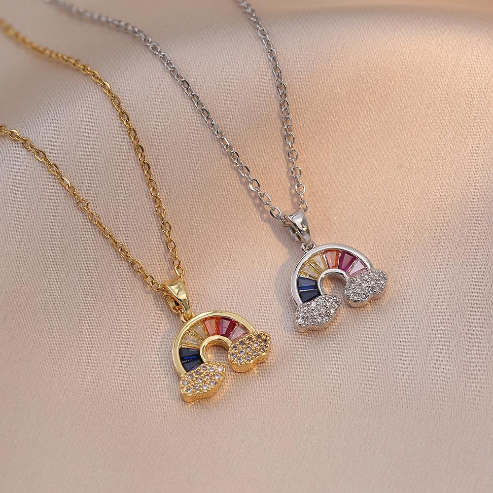 A lovely crystal rainbow cloud pendant stainless steel necklace for women jewelry suitable for daily wear