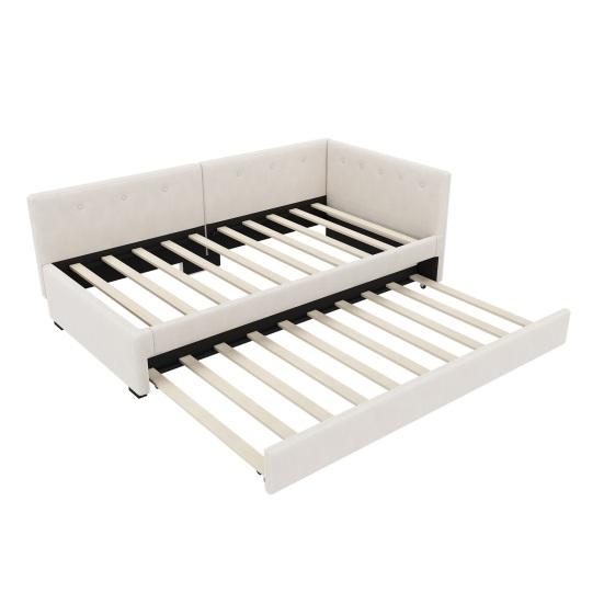 Daybed 90x200cm with Pull-out Bed Sofa Bed Single (No Mattress) Minimalist Styling Beige Gray Double Rollaway