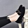 Women's Shoes Spring New Black Sheepskin Metal Buckle Rhinestone Flat Bottom Comfortable Lazy Shoes