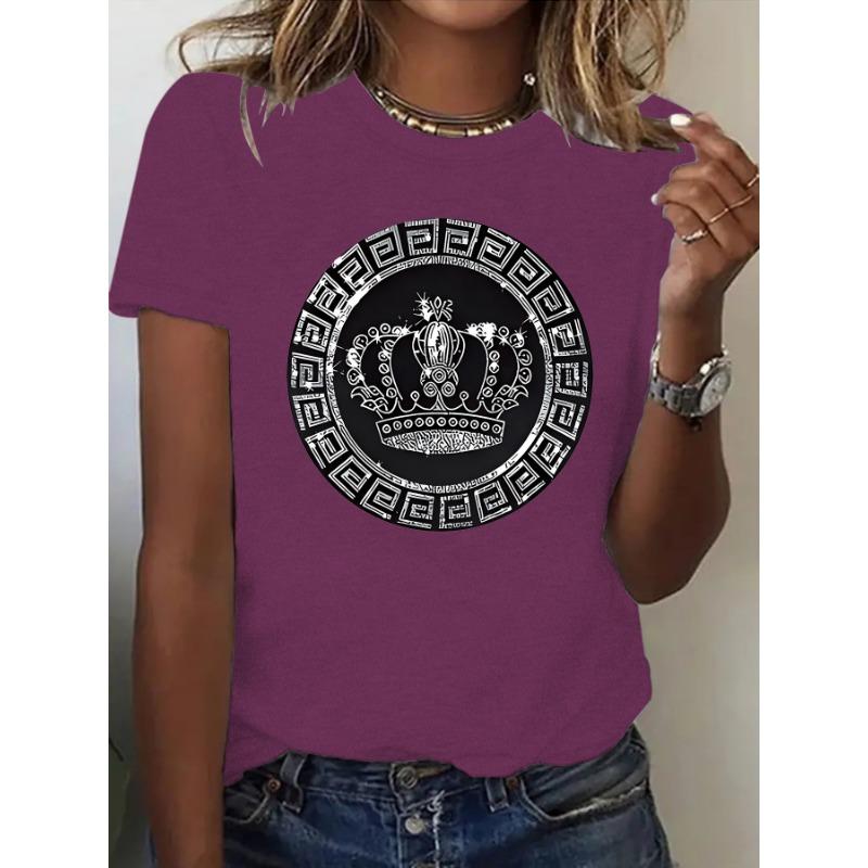 

Женская свободная и модная футболка с короткими рукавами и принтом короны XXL