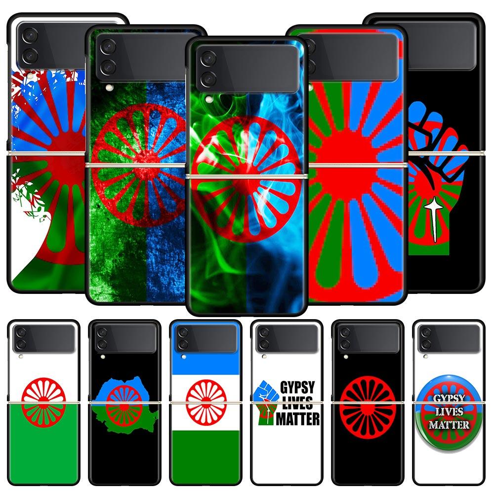 Gypsy Romani Roma Flag Z Flip 4 Phone Case For Samsung Z Flip 3 5G Black Hard Shell Galaxy ZFlip3 ZFlip5 Cover Folding Luxury
