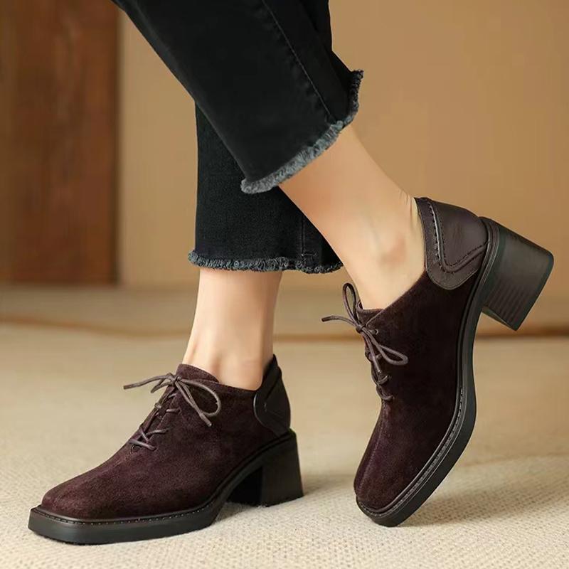 Suede Women Ankle Boots Square Toe High Heels Elehant Shoes Lace Up Chunky Winter Shoes 2025 Trend New Brand Pumps Botas Mujer