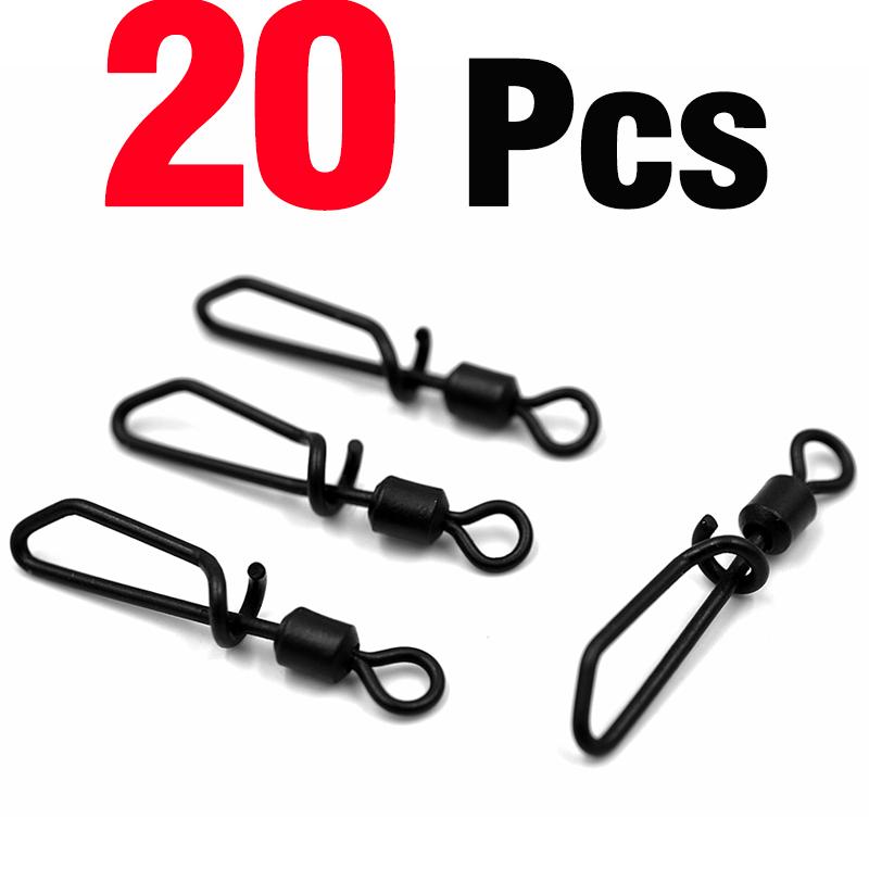 MNFT 20Pcs Stainless Steel Black Nickel Fish Swivels Quick Change Snap Clips Fishing Connector Rolling Swivel