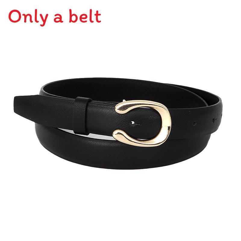 

Декорация металлической пряжкой в форме буквы C Женский тонкий пояс для повседневной носки чёрный