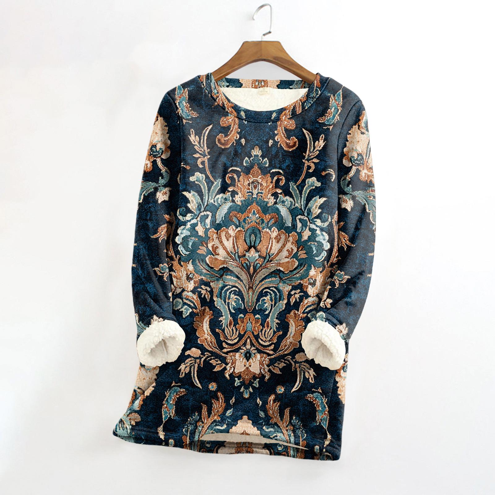 

Женский топ с круглым вырезом и принтом из утолщенного плюша и кашемира, теплый длинный топ S