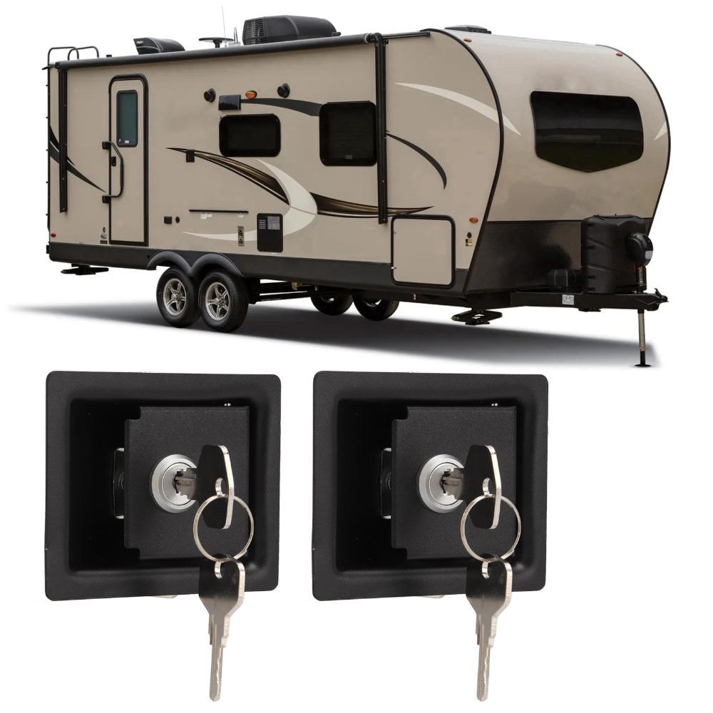 2 Pcs Easy Install Carbon Steel RV Handle Latch Black With Keys Toolbox Cabinet Lock Zinc Alloy RV Door Lock RV Toolbox