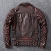Vintage Brown Motorcycle Leather Jacket Men Natural Genuine Cowhide Jackets Autumn Slim Fit Biker 'S Ooblique Zipper Coat