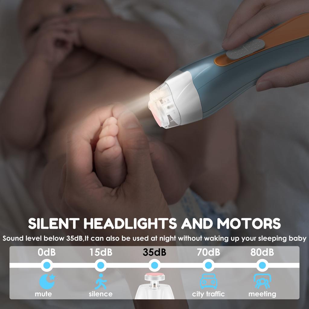 Electric Baby Nail File Lightweight USB Charging Baby Nail Clipper with LED Low Noise Stepless Speed Control Electric Nail File