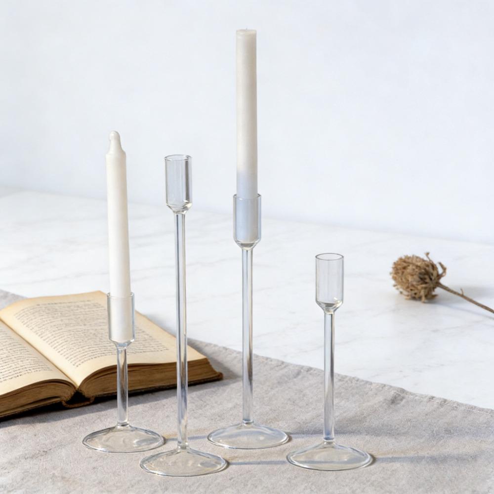 Nordic Minimalism High Footed Glass Candle Holders Romantic Candlelight Dinner Ornament for Wedding Party Table Decoration