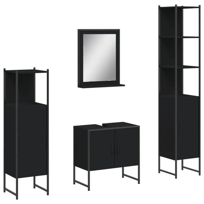 VidaXL Ensemble d’Armoires de Salle de Bain 4 pcs, Meuble-lavabo avec Étagère et Miroir, Armoire de Rangement de Toilette, 3214354