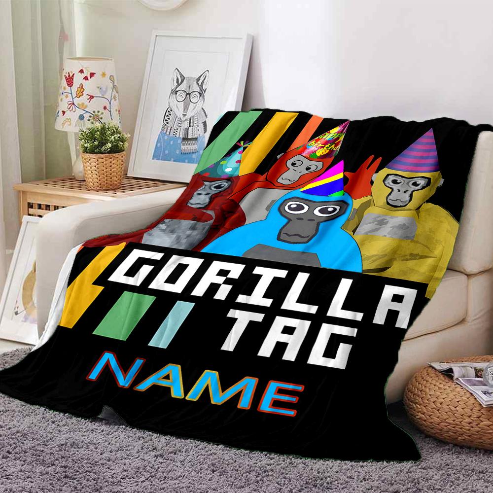 Custom Name Gorilla Party Celebration Party Blanket For Couch Bed Plush Cozy Fuzzy Blanket Super Soft Warm Blankets For Fall And Winter 091696