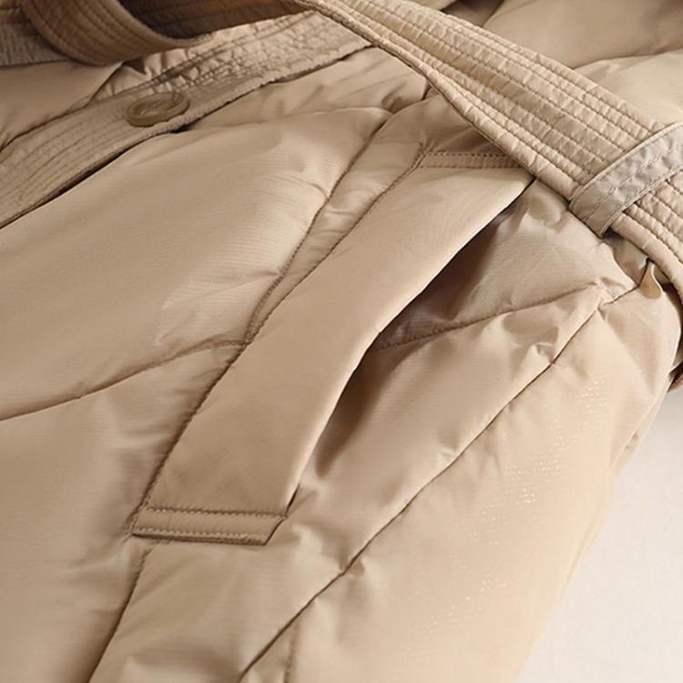 Elegant Women Winter Parka With Faux Fur Collar Belted Loose Fit Thick Warm Plus Size Long Overcoats