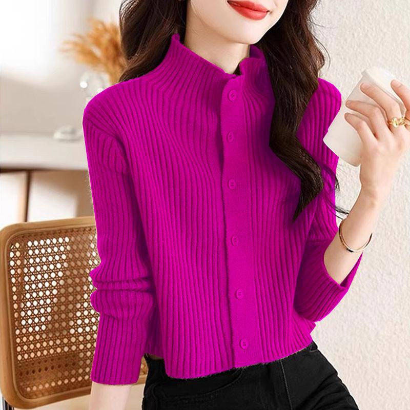 Women Autumn High Neck Slim Fit Base Sweater Western-Style Knitted Top Long Sleeved Knitted Sweater
