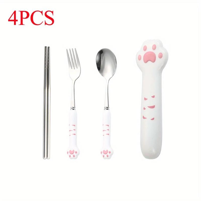 Cartoon Cat Claw Spoon Fork Set - Portable Cutlery for Children, Kawaii Camping Kitchen Accessories