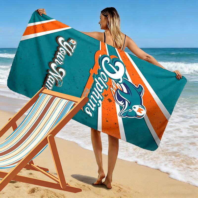 Name Custom Miami Dolphins Print Beach Towel, Large Soft Quick Dry Towel for Beach Camping Swimming