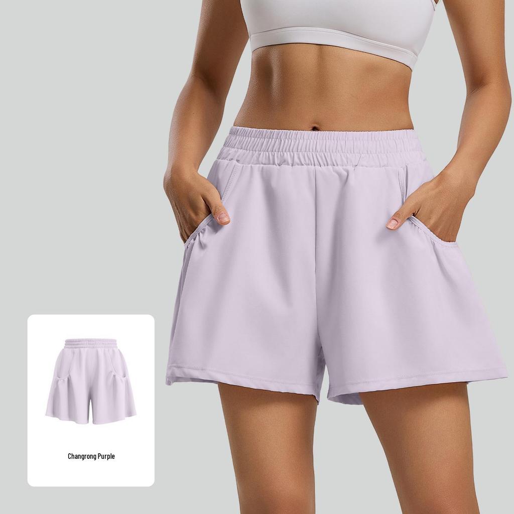 Women's High-Waist Breathable Yoga Shorts with Pockets – Loose Fit for Running & Fitness