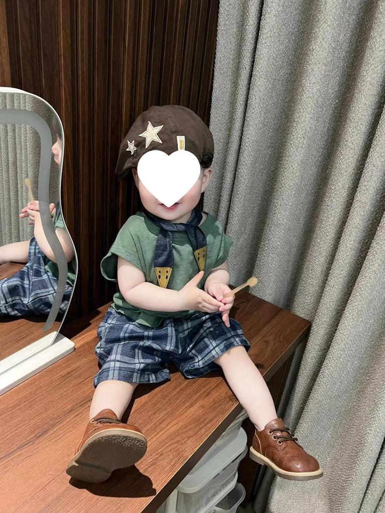 Summer Plaid Sleeveless Vest & Shorts Set for Kids