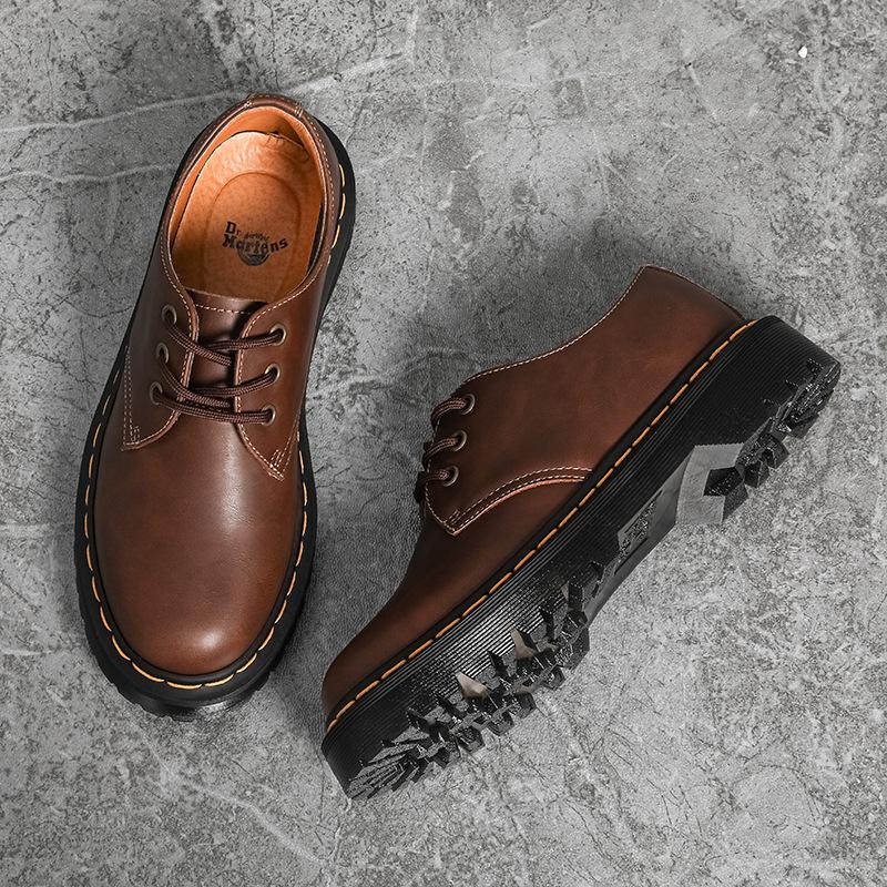 American Couple Low-top Small Leather Shoes Men's and Women's Genuine Leather Crazy Horse Brown Large-size Short Boots Round Head Men's Casual