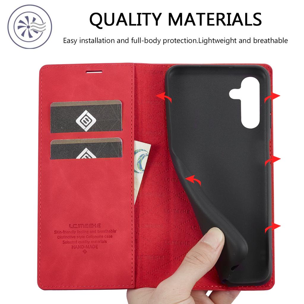 LC.IMEEKE Magnetic Closure Phone Case For Samsung Galaxy A14 4G/5G,PU Leather Cell Phone Cover Wallet Stand