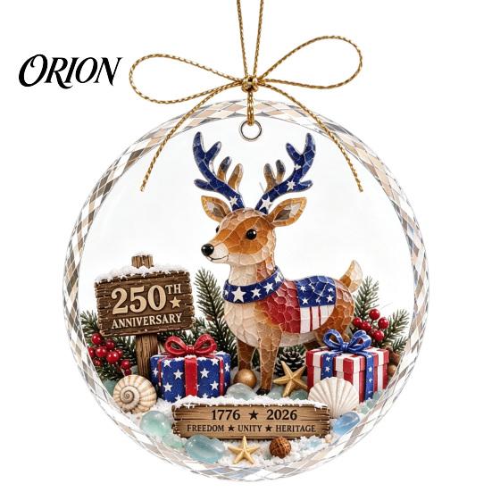 Christmas Tree Hanging Ornaments 250 Anniversary USA Sea Glass Ornament, 1776-2026 Patriotic Faux Crystal Xmas Accessory Clear Keepsake, 2D