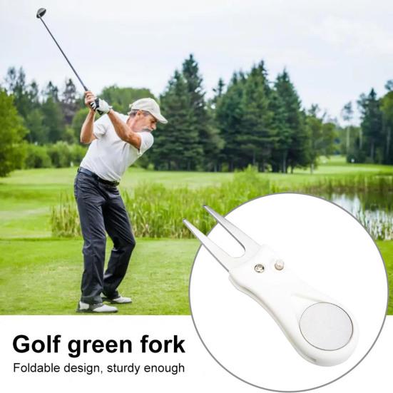 Herramienta para arreglar chuletas de golf plegable, herramienta para reparar chuletas con marcador de bola magnético, robusta de acero inoxidable, horquilla para golfistas