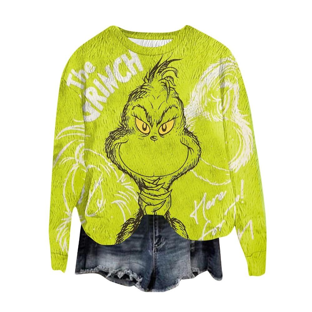 Fashion Men Women's T-shirt Christmas Green Monster Print O-Neck Pullover Top Casual Outdoor Sweatshirt Kids Tees Top Clothing