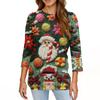 Women's Fashionable Casual Three Quarter Sleeve Christmas Printed Round Neck Top