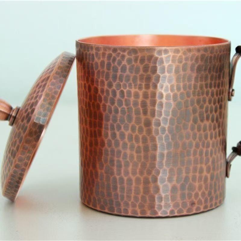 Vintage Red Copper Coffee Cup,Handcrafted Engraving Hammer Texture With lid 500 ml Beer Mug,Woven Handle Tea Cup Tableware