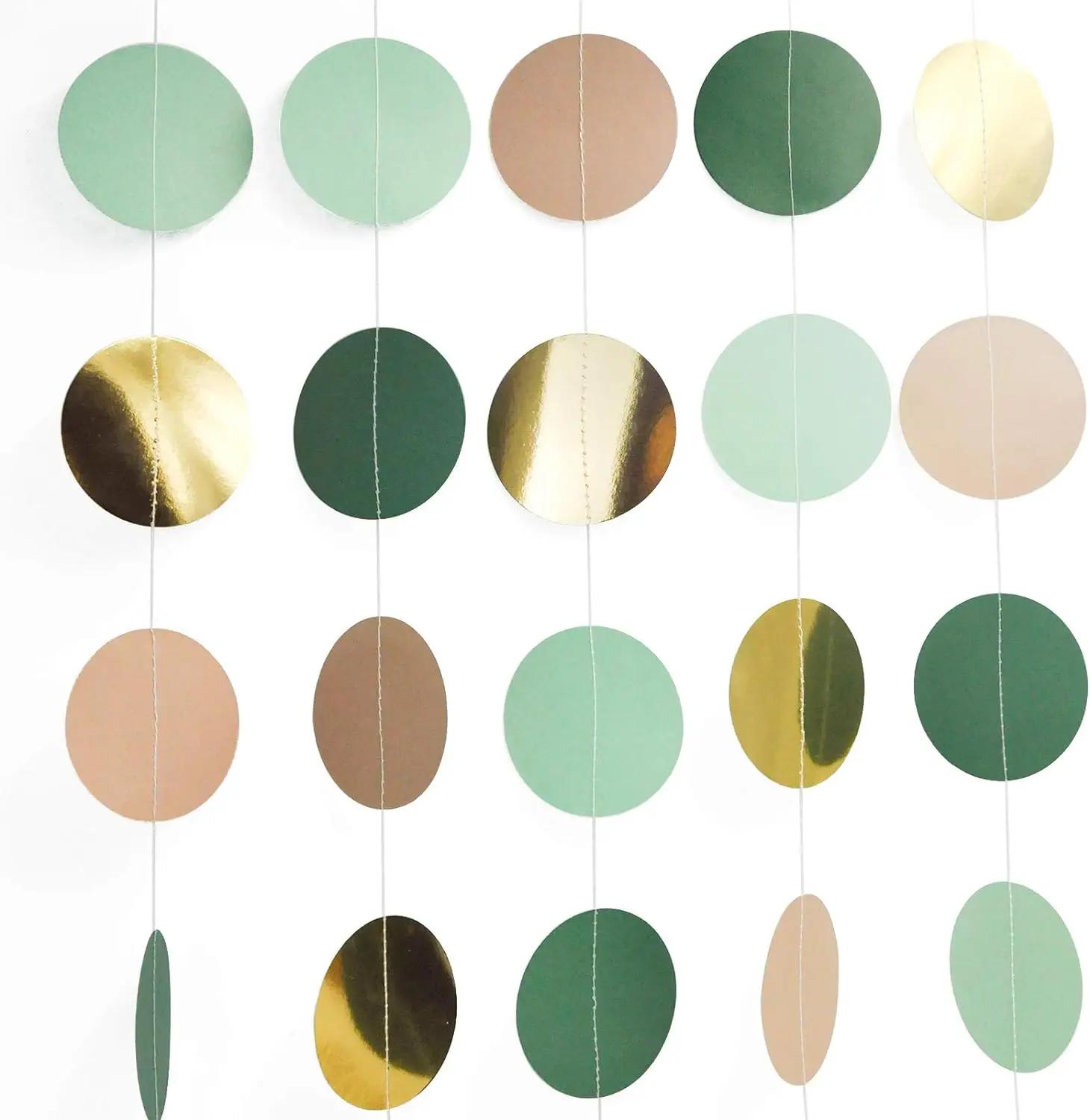 

Фон для вечеринки с гирляндой из бумаги с круглыми точками - розовая, белая, золотая блестящая круглая бумага, 2 метра