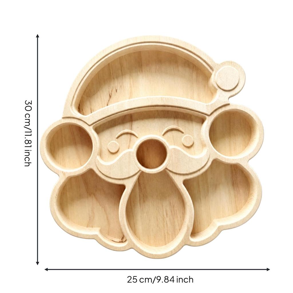 Wooden Christmas Divided Tray Wood Finish Holiday Snack with Raised Edges Festive