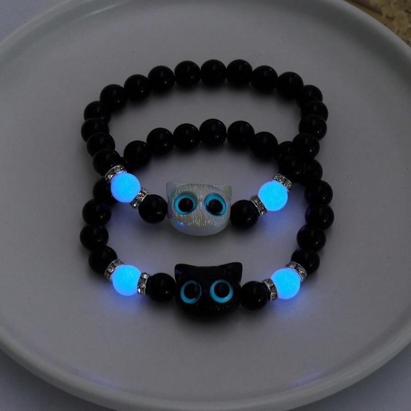 Luminous Black & White Kitten Shell Star Bracelet - Couple Jewelry Gift