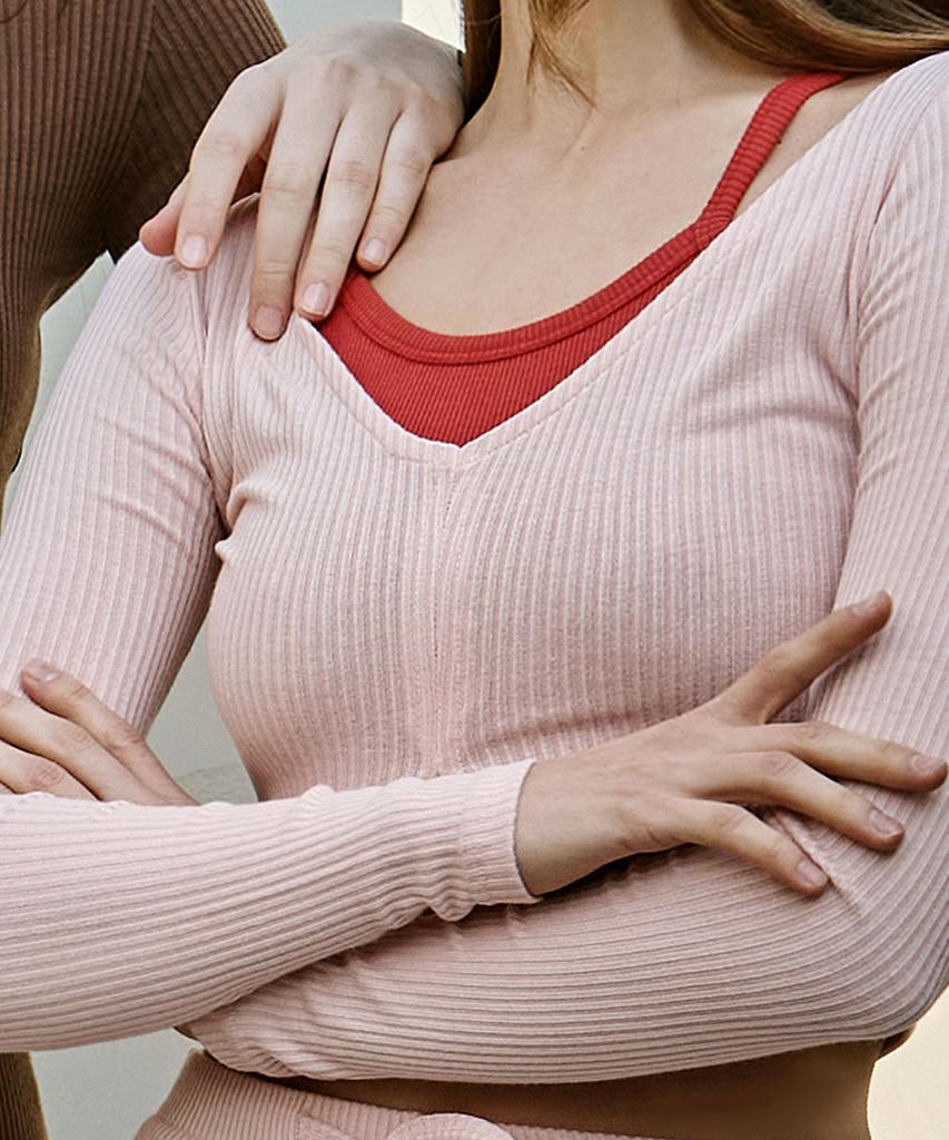Debiweeo Julia Ribbed Long Sleeve Devi-T0092-Salmon Pink