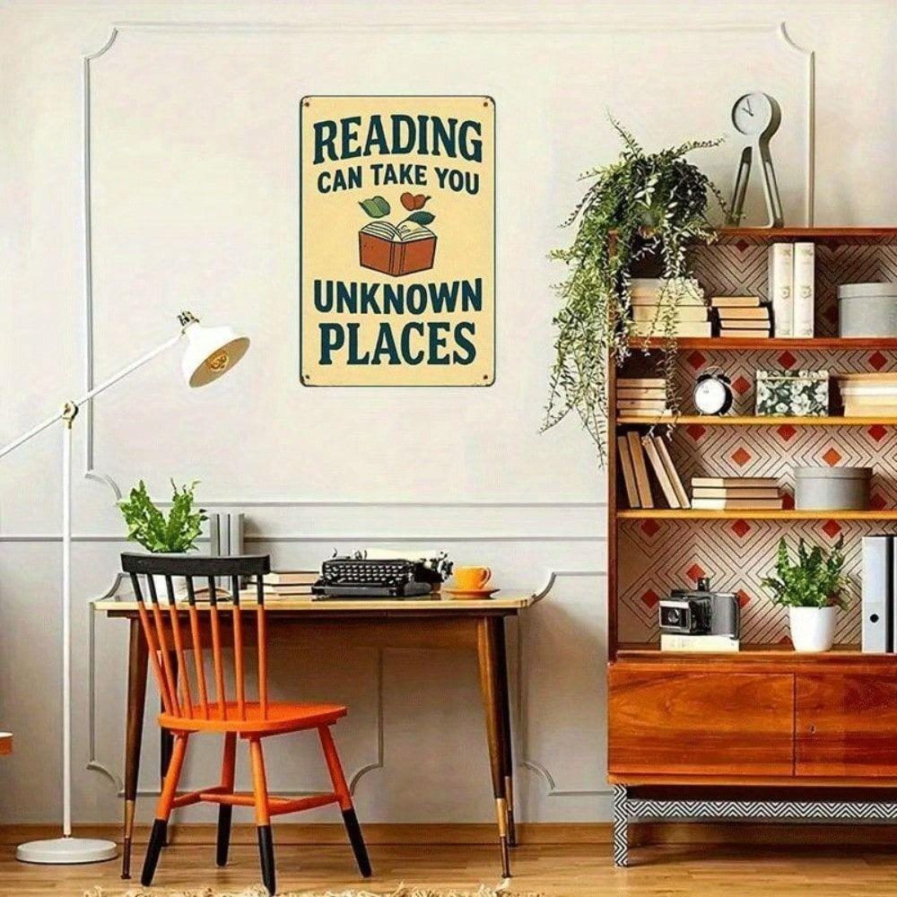Metal Wall Art Vintage Poster Reading Takes You to the Unknown Gift for Bookstore