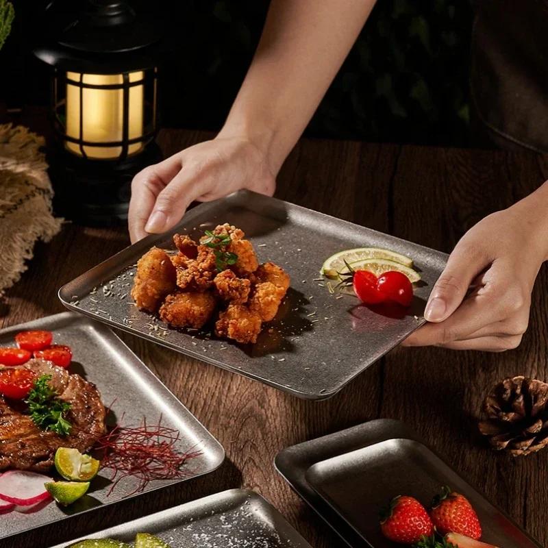 3pcs Vintage Stainless Steel Snowflake Tray-Rounded Edge Serveware for Steak Dessert Grill with Artisanal Craftsmanship
