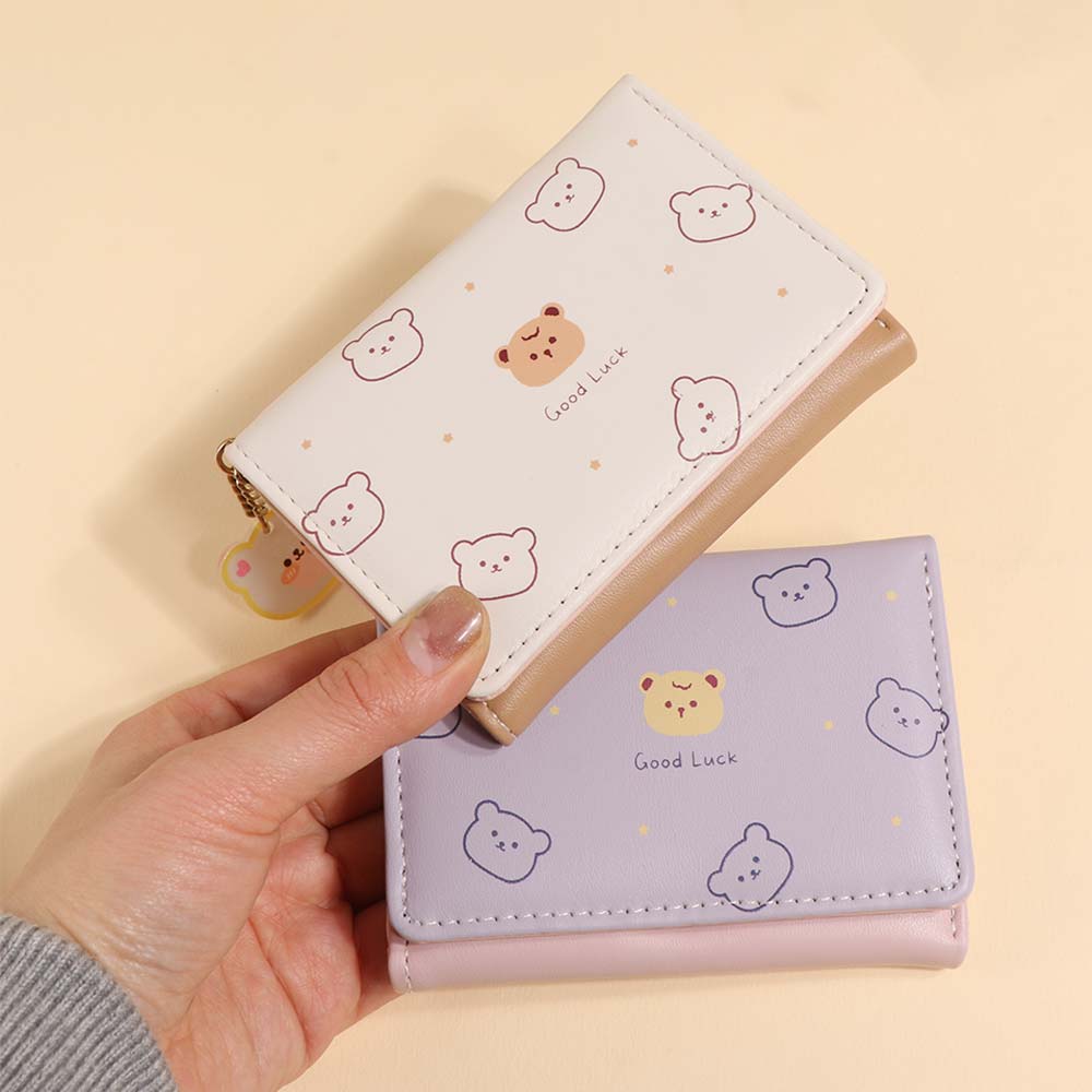 Collapsible Bear Print Wallet Cartoon Coin Purse Mini Short Wallet  Student
