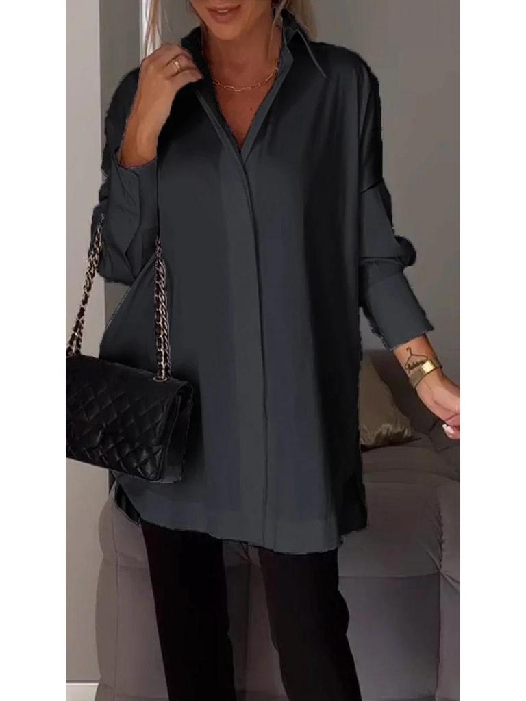 Plus Size Women's Casual Long-Sleeve Multi-Color Solid Shirt
