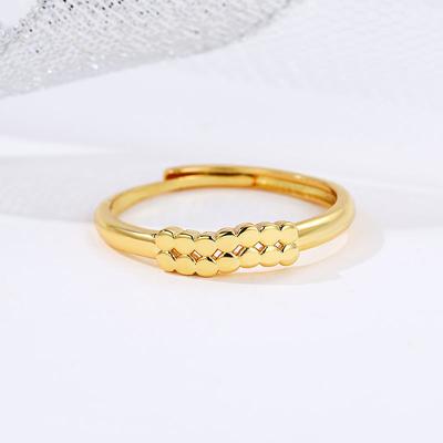 Korean Version of Fashion Temperament Imitation Sand Gold Ring Ring Women's Double Row Bead Design Niche Personality Simple Jewelry