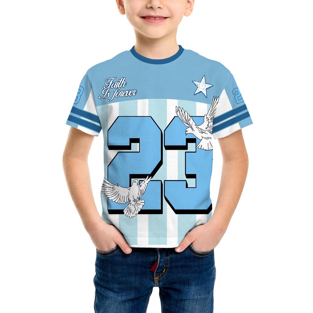 Trendy Children's Short-sleeved T-shirt with Stripes and Numbers Kids' Top
