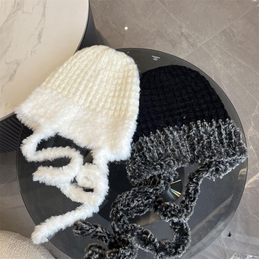 Cute Strap Fleece Knitted Pullover Hat Children Autumn and Winter Warm Ear Protection Wool Hat Shows Small Face