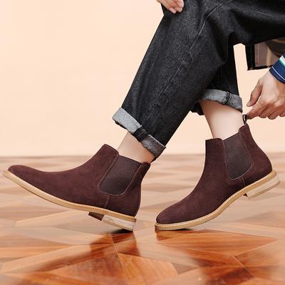 New Men's Shoes Chelsea Boots Men's One Foot Fashion Boots, Large Suede Short Boots Men's Genuine Leather Cow Suede Boots Men's
